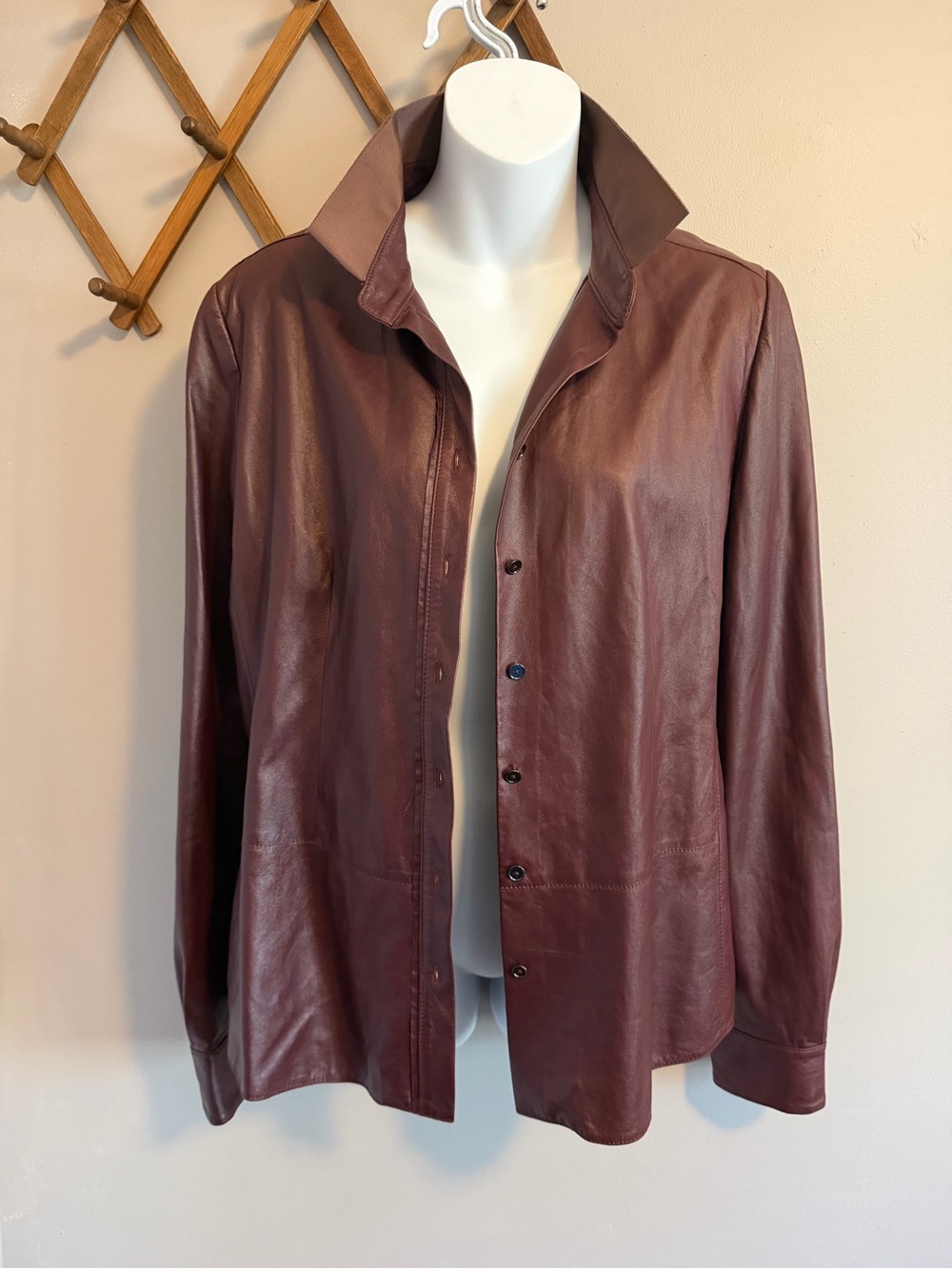 ELIE TAHARI Oxblood Leather Shirt Jacket burgundy wine L